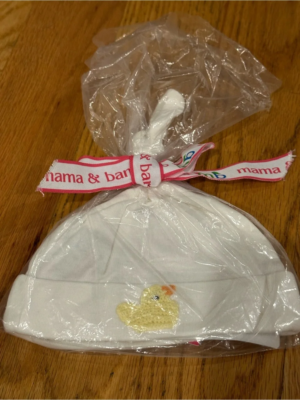 Mama & Bambino Newborn White Baby Hat with Yellow Duck Embroidery
